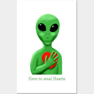 Little green alien come steal hearts Posters and Art